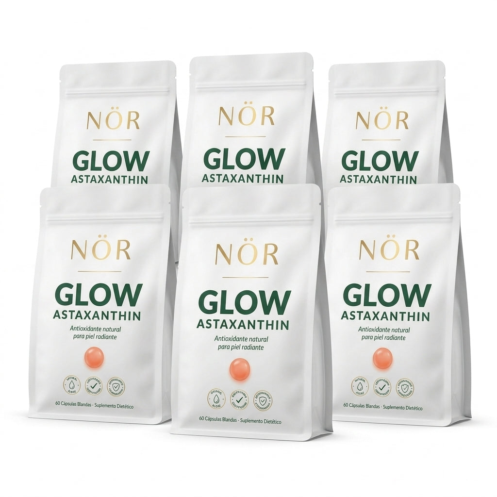 NÖR Glow Astaxanthin — mejor oferta 6 pouches · 180 días