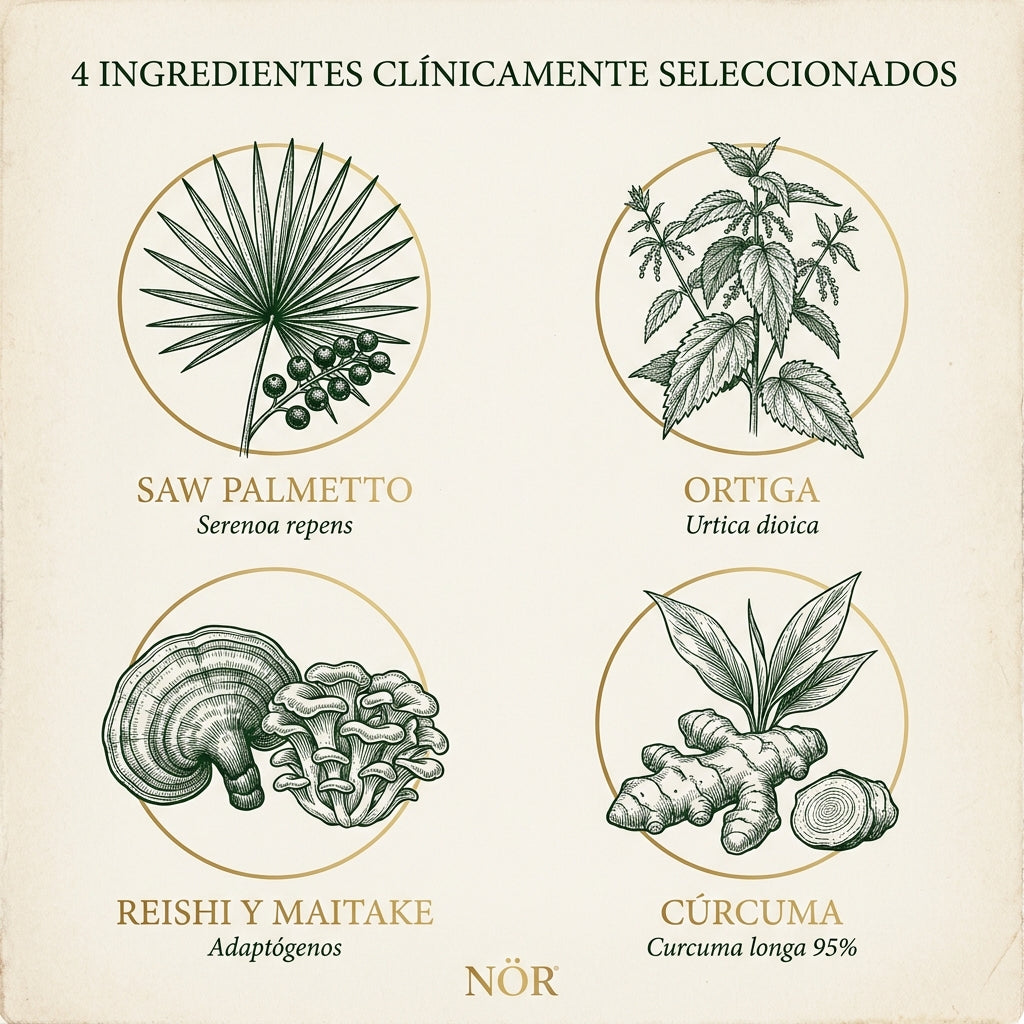 NÖR Próstata Plus — 4 ingredientes botánicos clínicos