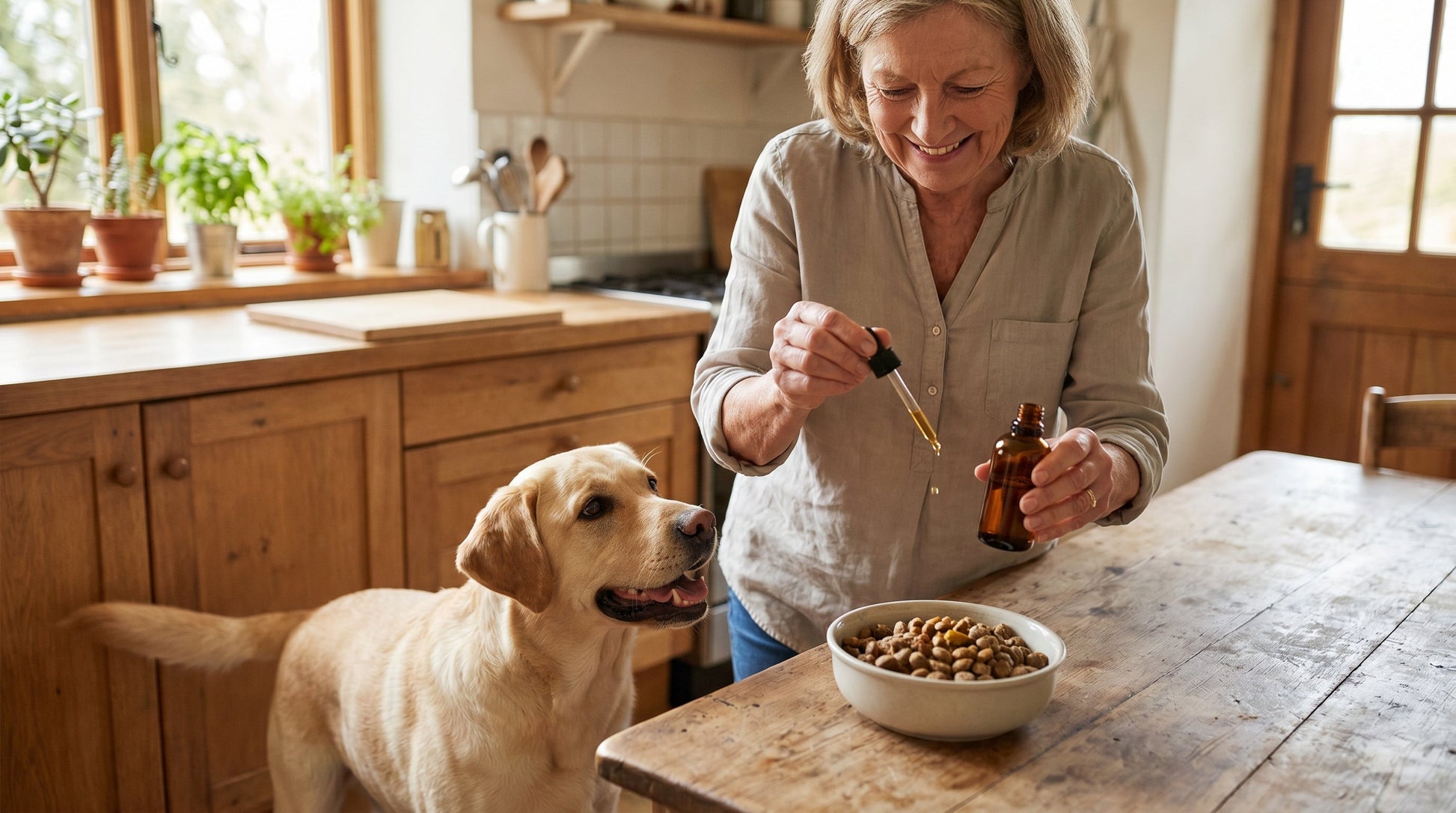 Adding NOR GUT GUARD drops to dog food